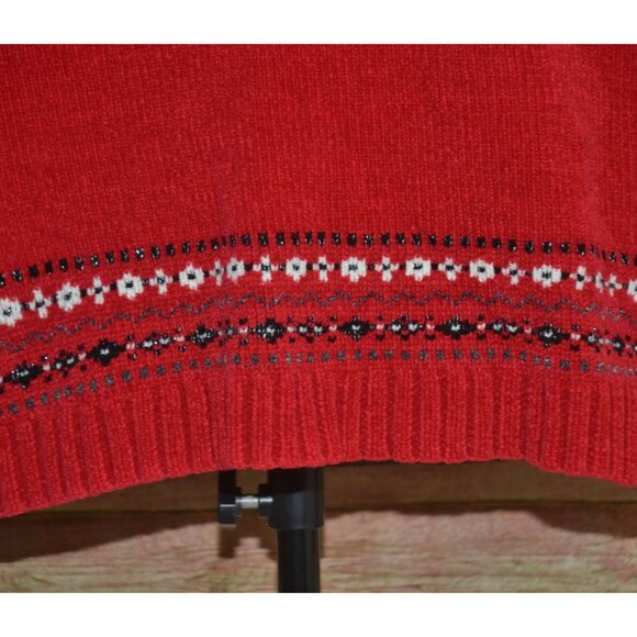 Carolyn Taylor Ladies Red Full Zip Faux Fur Fair Isle Sweater Cardigan Size XL - Picture 12 of 15